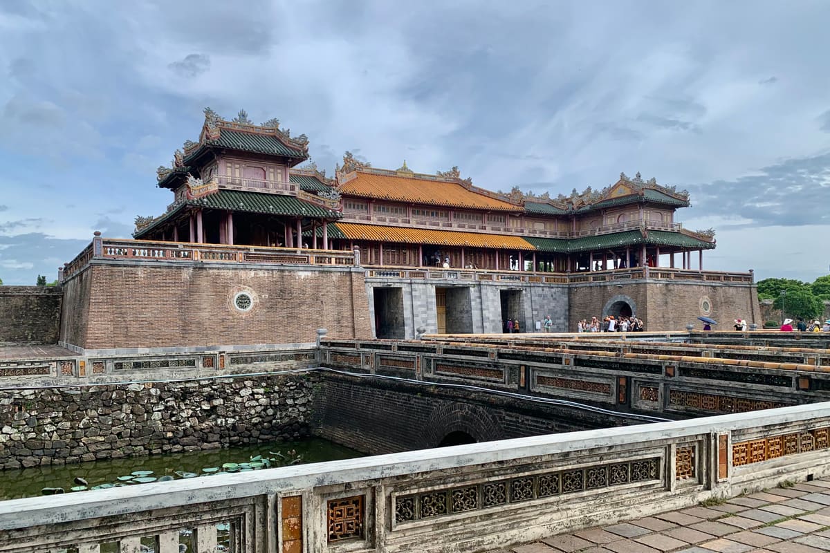 Hue Imperial Citadel — the Ngo Mon Gate and moat, entrance to the Nguyen dynasty's walled capital (1802–1945). UNESCO World Heritage 1993.